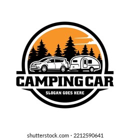 Suv car with camper trailler illustration logo vector