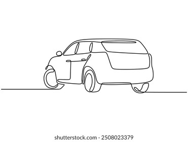 SUV car Continuous Line Art. Minimalist one line vector illustration of a vechicle on white background.