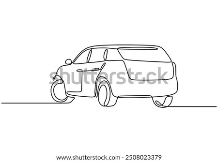 SUV car Continuous Line Art. Minimalist one line vector illustration of a vechicle on white background.