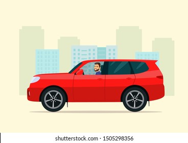 Suv Car Driver Man On Background Stock Vector (Royalty Free) 1505298356 ...