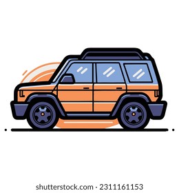 SUV car in flat line art style isolated on background