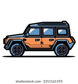 SUV car in flat line art style isolated on background