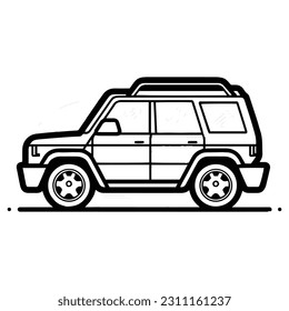 SUV car in flat line art style isolated on background