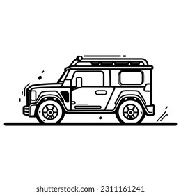 SUV car in flat line art style isolated on background