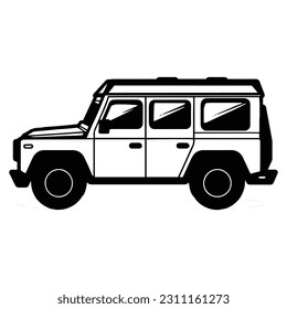 SUV car in flat line art style isolated on background