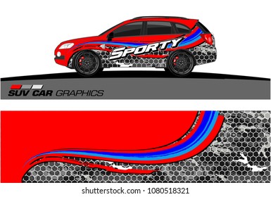 SUV Car Graphics for vinyl wrap. abstract Modern curved shape with grunge background
