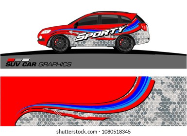 SUV Car Graphics for vinyl wrap. abstract Modern curved shape with grunge background
