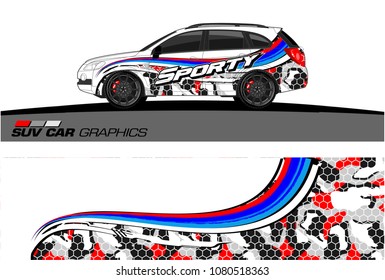 SUV Car Graphics for vinyl wrap. abstract Modern curved shape with grunge background
