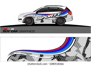 SUV Car Graphics for vinyl wrap. abstract Modern curved shape with grunge background
