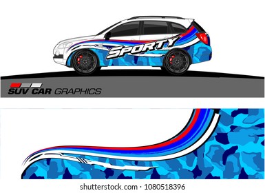 SUV Car Graphics for vinyl wrap. abstract Modern curved shape with grunge background
