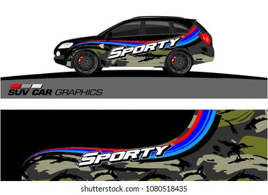 SUV Car Graphics for vinyl wrap. abstract Modern curved shape with grunge background
