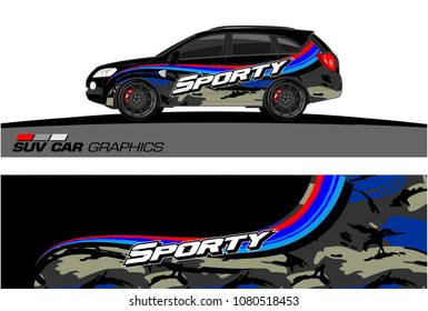 SUV Car Graphics for vinyl wrap. abstract Modern curved shape with grunge background
