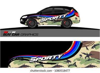 SUV Car Graphics for vinyl wrap. abstract Modern curved shape with grunge background
