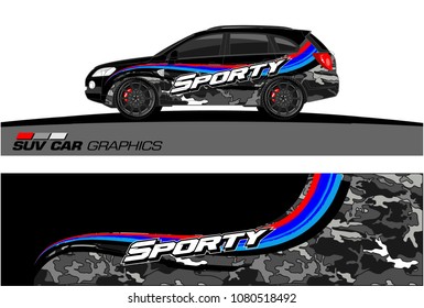 SUV Car Graphics for vinyl wrap. abstract Modern curved shape with grunge background

