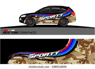 SUV Car Graphics for vinyl wrap. abstract Modern curved shape with grunge background
