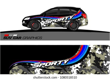 SUV Car Graphics for vinyl wrap. abstract Modern curved shape with grunge background
