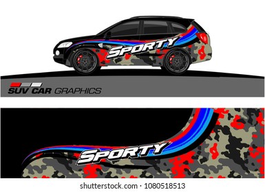 SUV Car Graphics for vinyl wrap. abstract Modern curved shape with grunge background
