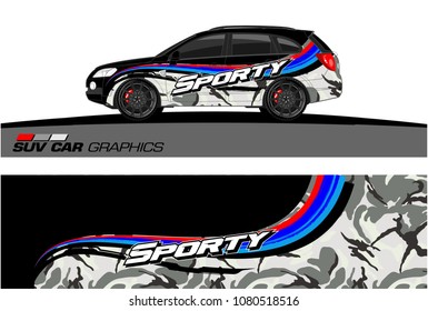 SUV Car Graphics for vinyl wrap. abstract Modern curved shape with grunge background
