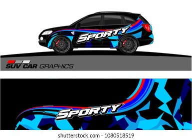 SUV Car Graphics for vinyl wrap. abstract Modern curved shape with grunge background
