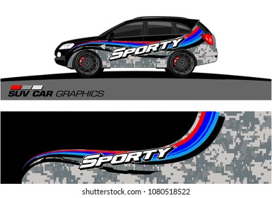 SUV Car Graphics for vinyl wrap. abstract Modern curved shape with grunge background
