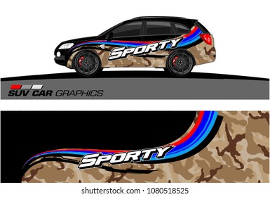 SUV Car Graphics for vinyl wrap. abstract Modern curved shape with grunge background
