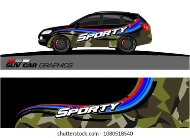 SUV Car Graphics for vinyl wrap. abstract Modern curved shape with grunge background
