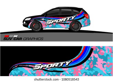 SUV Car Graphics for vinyl wrap. abstract Modern curved shape with grunge background
