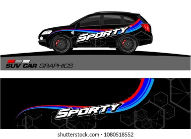 SUV Car Graphics for vinyl wrap. abstract Modern curved shape with grunge background
