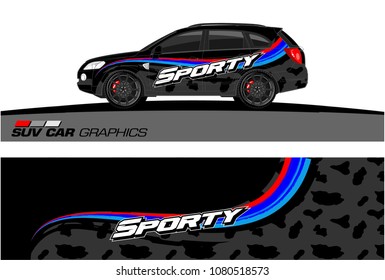 SUV Car Graphics for vinyl wrap. abstract Modern curved shape with grunge background
