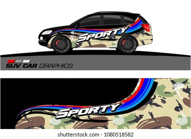 SUV Car Graphics for vinyl wrap. abstract Modern curved shape with grunge background
