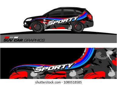 SUV Car Graphics for vinyl wrap. abstract Modern curved shape with grunge background
