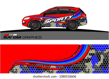 SUV Car Graphics for vinyl wrap. abstract Modern curved shape with grunge background
