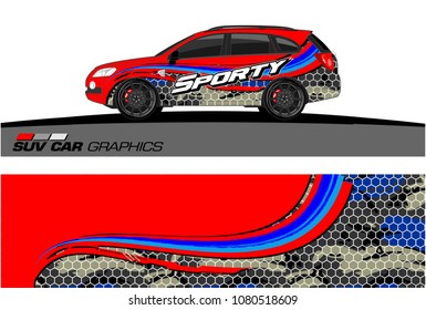 SUV Car Graphics for vinyl wrap. abstract Modern curved shape with grunge background
