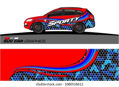 SUV Car Graphics for vinyl wrap. abstract Modern curved shape with grunge background
