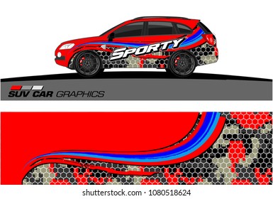 SUV Car Graphics for vinyl wrap. abstract Modern curved shape with grunge background
