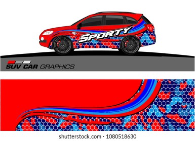 SUV Car Graphics for vinyl wrap. abstract Modern curved shape with grunge background
