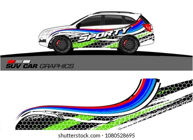 SUV Car Graphics for vinyl wrap. abstract curved shape with grunge background