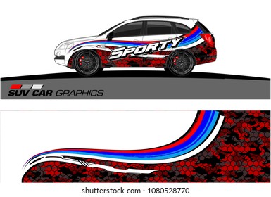 SUV Car Graphics for vinyl wrap. abstract curved shape with grunge background