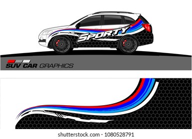 SUV Car Graphics for vinyl wrap. abstract curved shape with grunge background