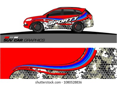 SUV Car Graphics for vinyl wrap. abstract curved shape with grunge background