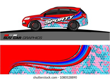 SUV Car Graphics for vinyl wrap. abstract curved shape with grunge background