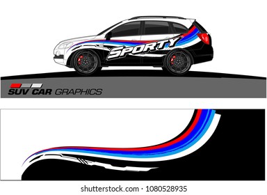 SUV Car Graphics for vinyl wrap. abstract curved shape with grunge background