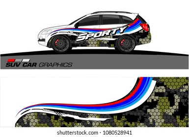 SUV Car Graphics for vinyl wrap. abstract curved shape with grunge background