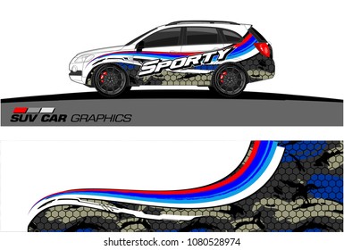 SUV Car Graphics for vinyl wrap. abstract curved shape with grunge background