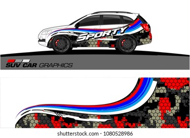 SUV Car Graphics for vinyl wrap. abstract curved shape with grunge background