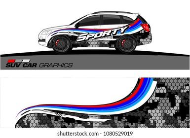 SUV Car Graphics for vinyl wrap. abstract curved shape with grunge background