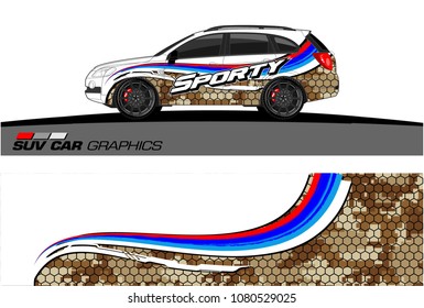 SUV Car Graphics for vinyl wrap. abstract curved shape with grunge background