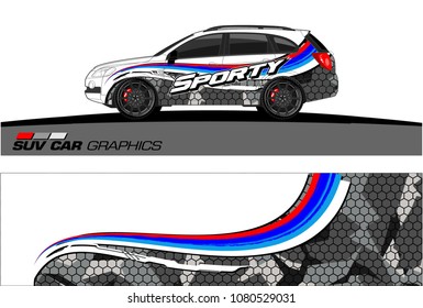 SUV Car Graphics for vinyl wrap. abstract curved shape with grunge background