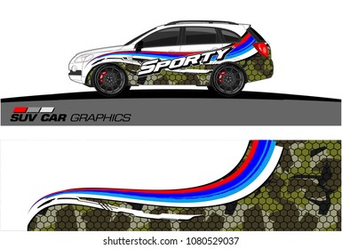 SUV Car Graphics for vinyl wrap. abstract curved shape with grunge background
