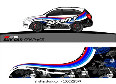 SUV Car Graphics for vinyl wrap. abstract curved shape with grunge background